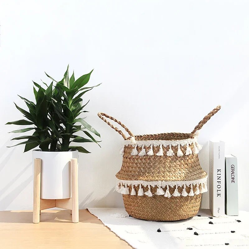 Basket with macrame