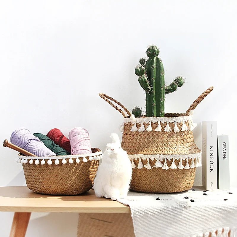 Basket with macrame