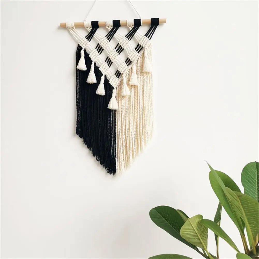 Black and white macrame wall hanging