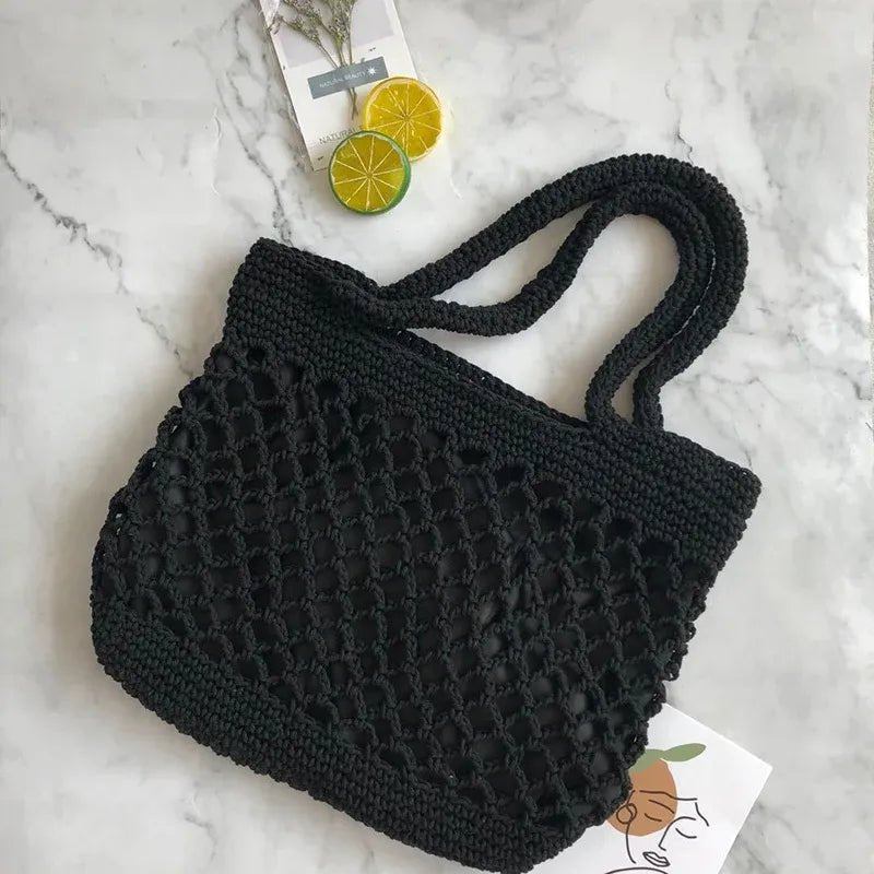 Black macrame bag