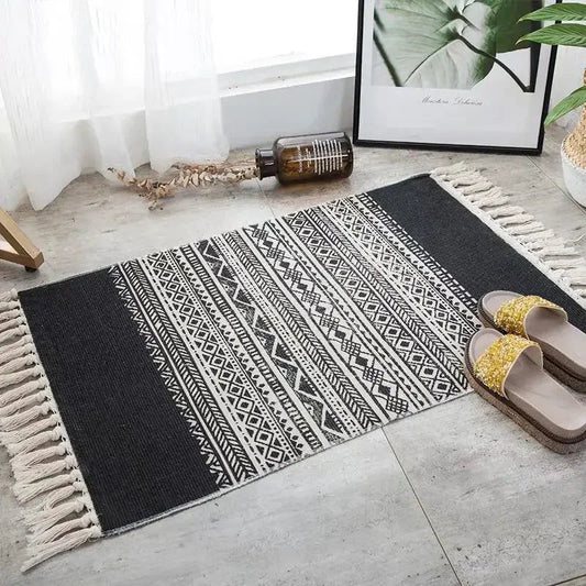 Black macrame rug