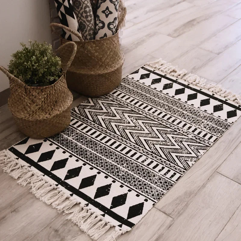 Black macrame rug