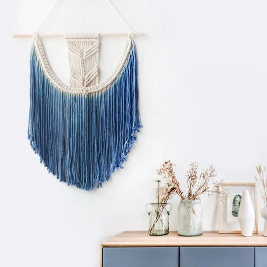 Blue macrame wall hanging