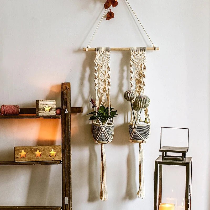 Double macrame plant hanger