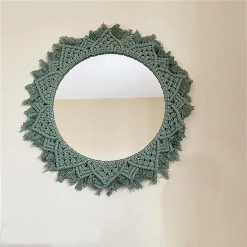 Green macrame mirror