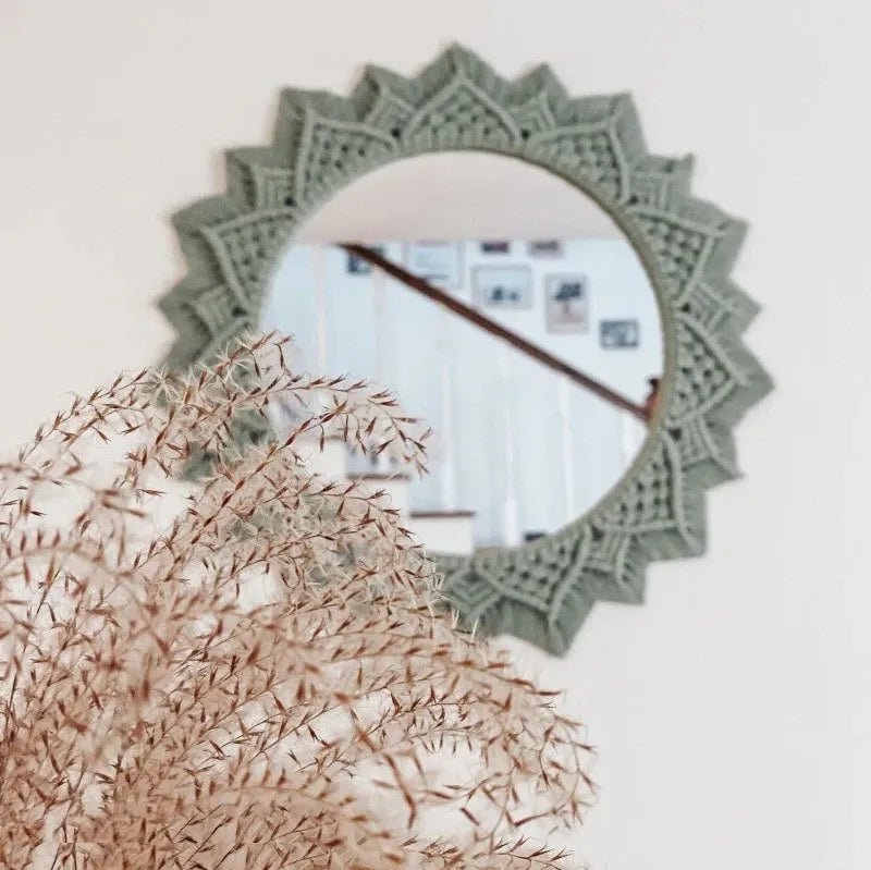 Green macrame mirror