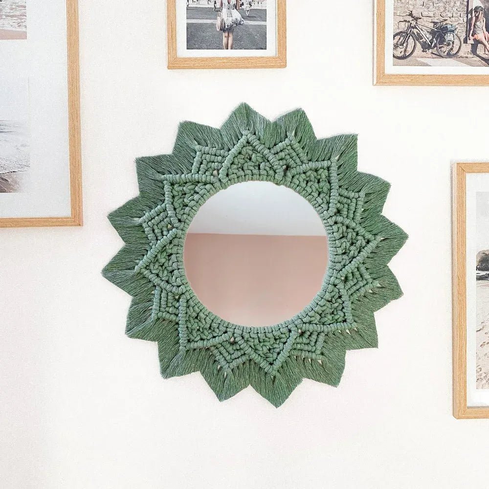 Green macrame mirror