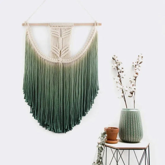 Green macrame wall hanging