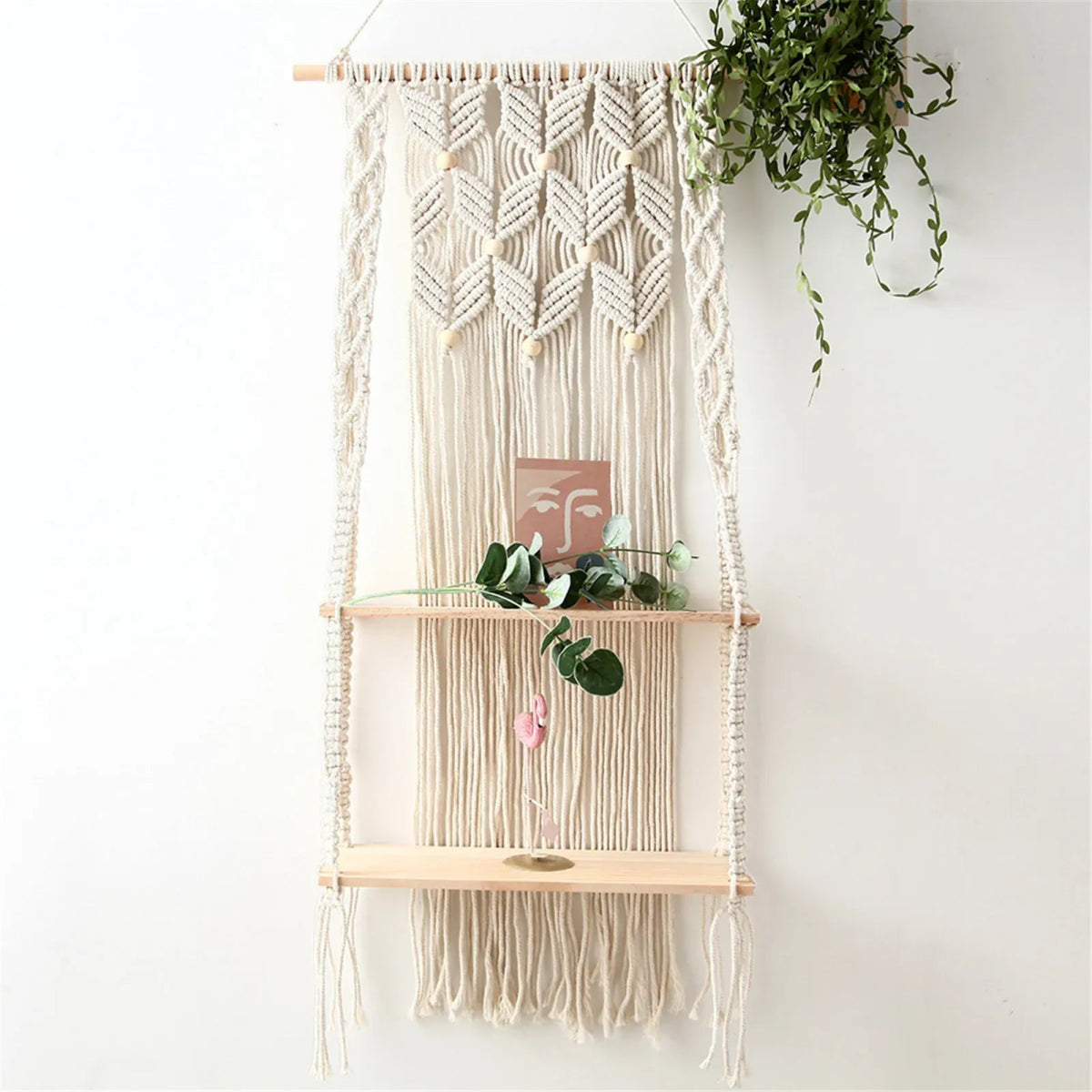 Macrame bead shelf