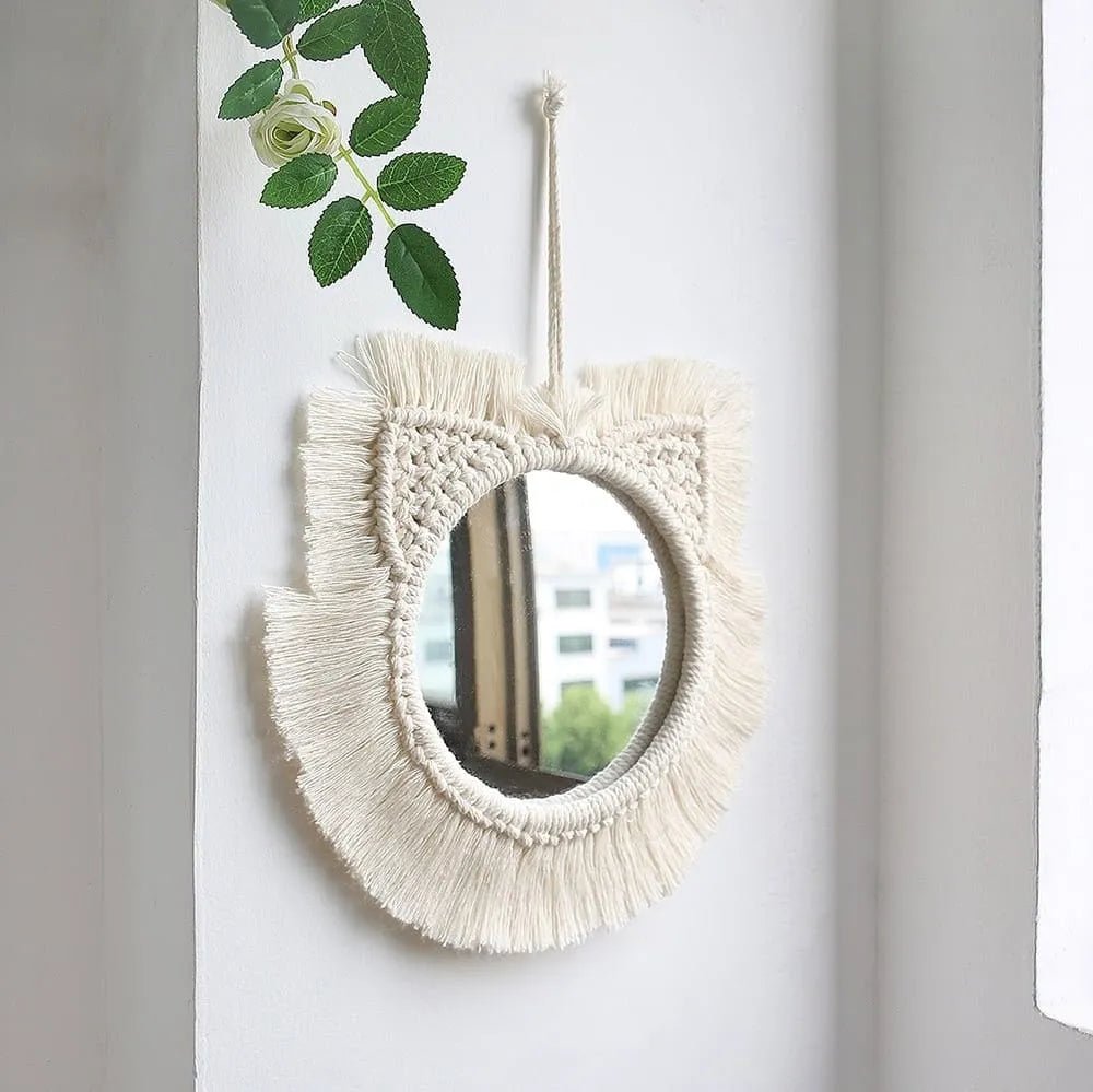 Macrame cat mirror