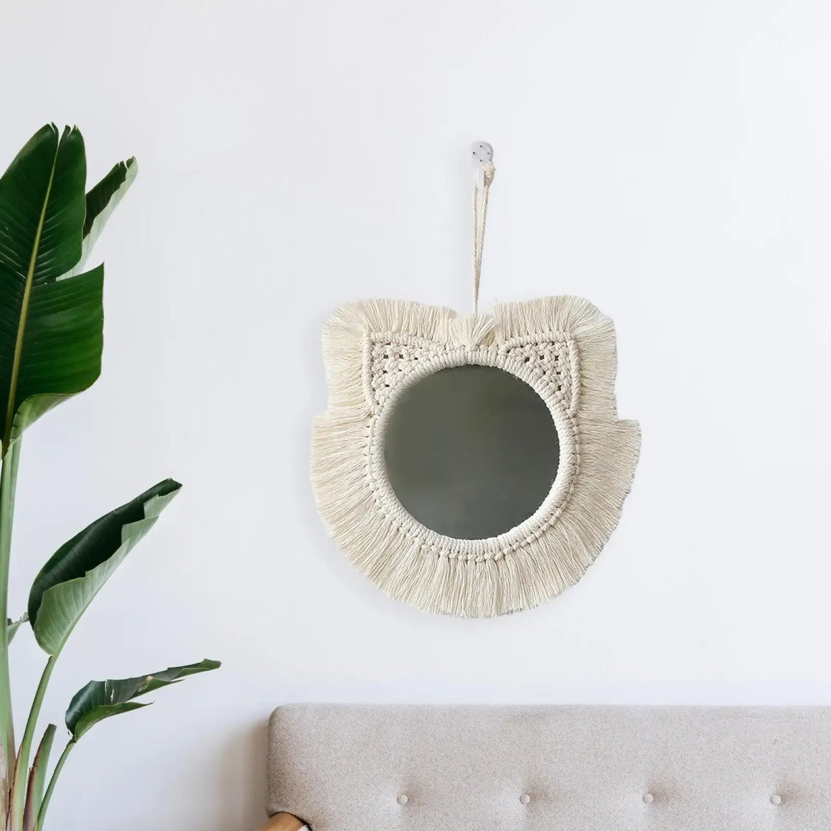 Macrame cat mirror