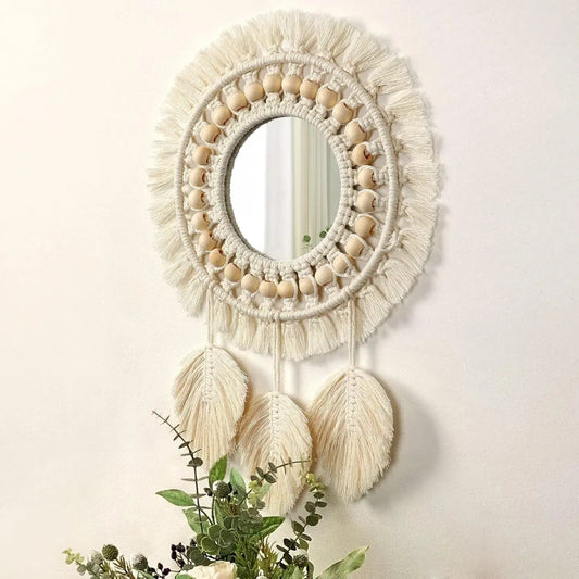 Macrame feather mirror