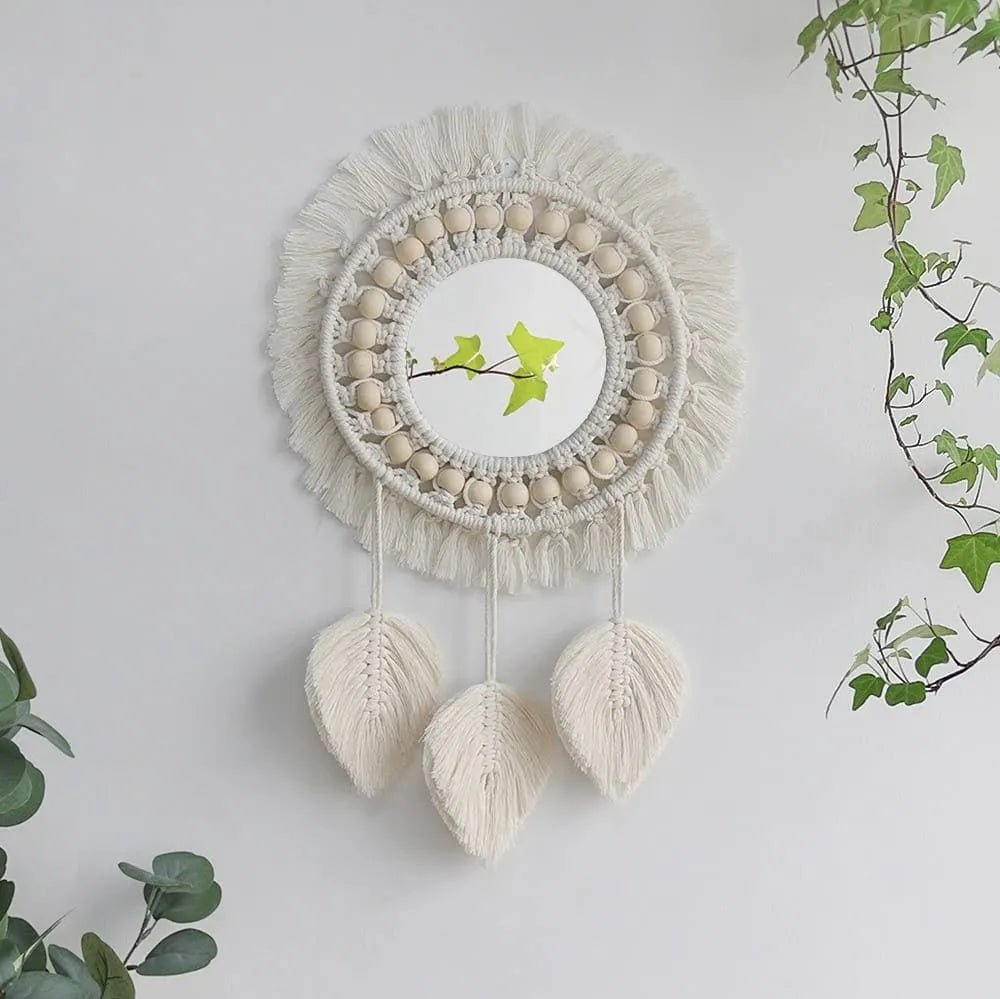 Macrame feather mirror