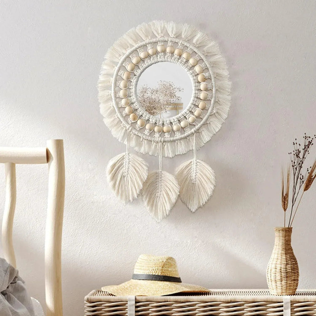 Macrame feather mirror