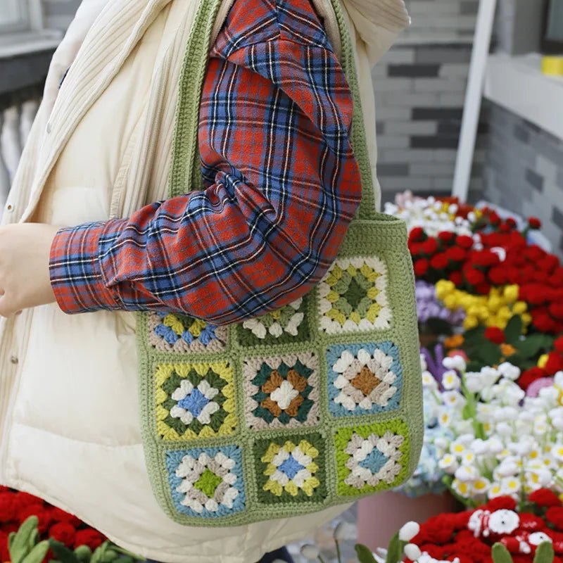 Macrame green tote bag