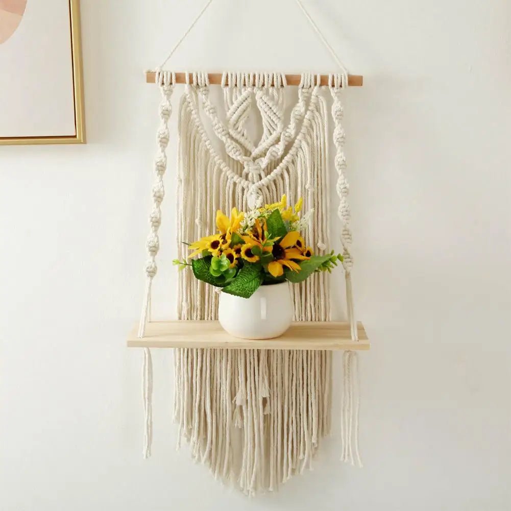 Macrame pompom shelf