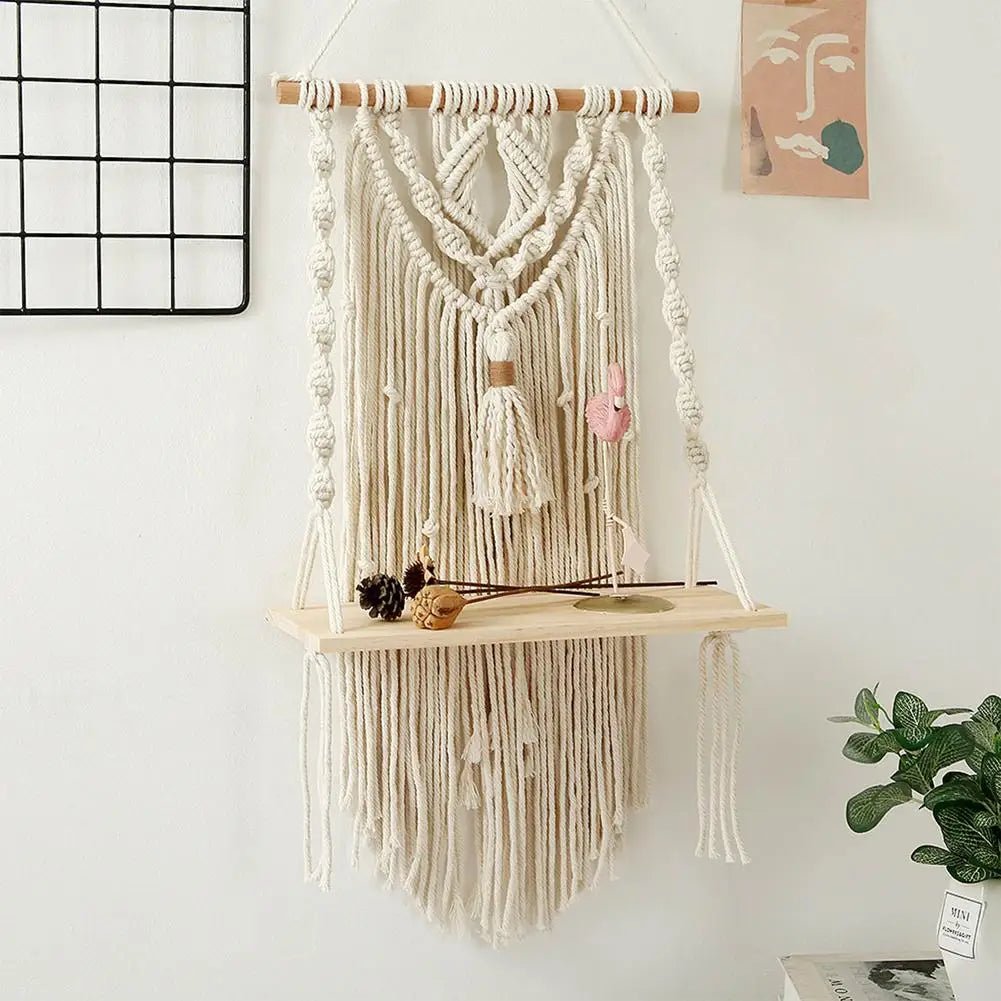 Macrame pompom shelf