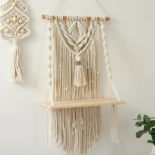 Macrame pompom shelf