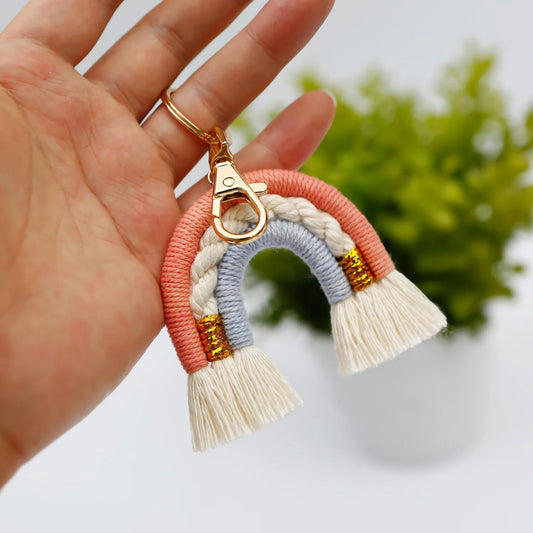 Macrame rainbow keychain