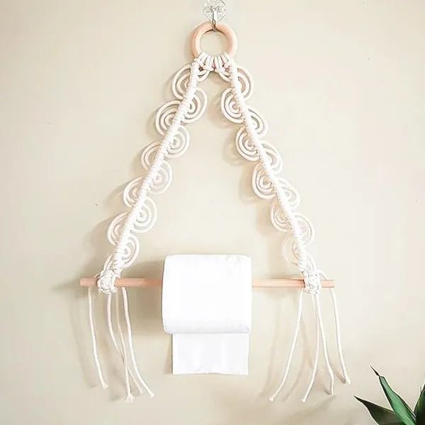 Macrame toilet roll holder