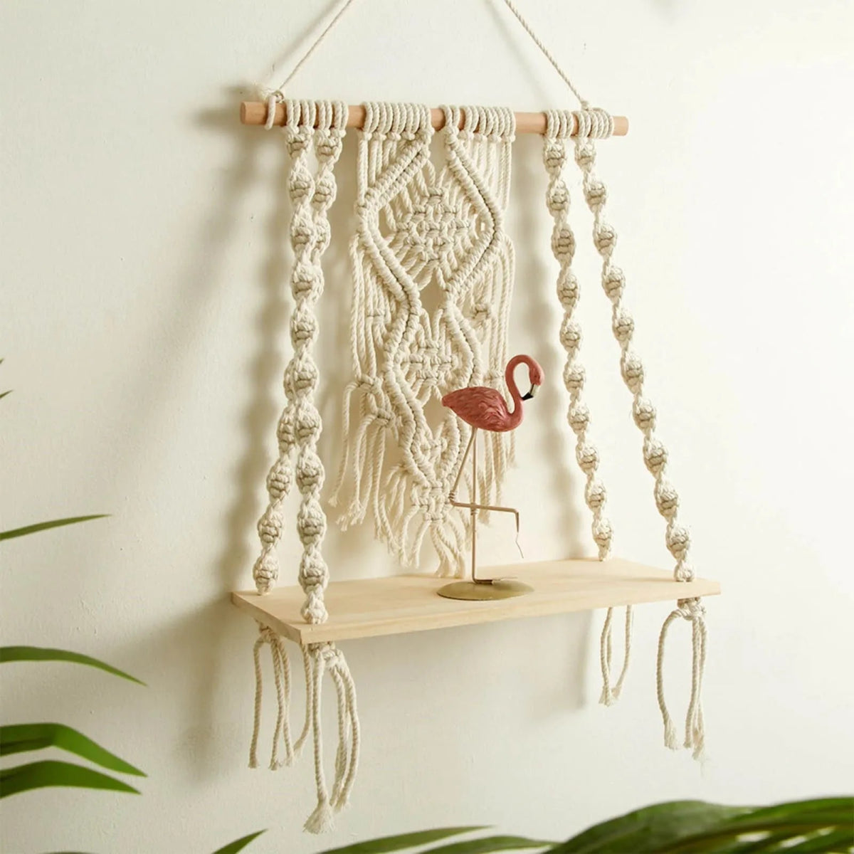 Macrame twist wall shelf