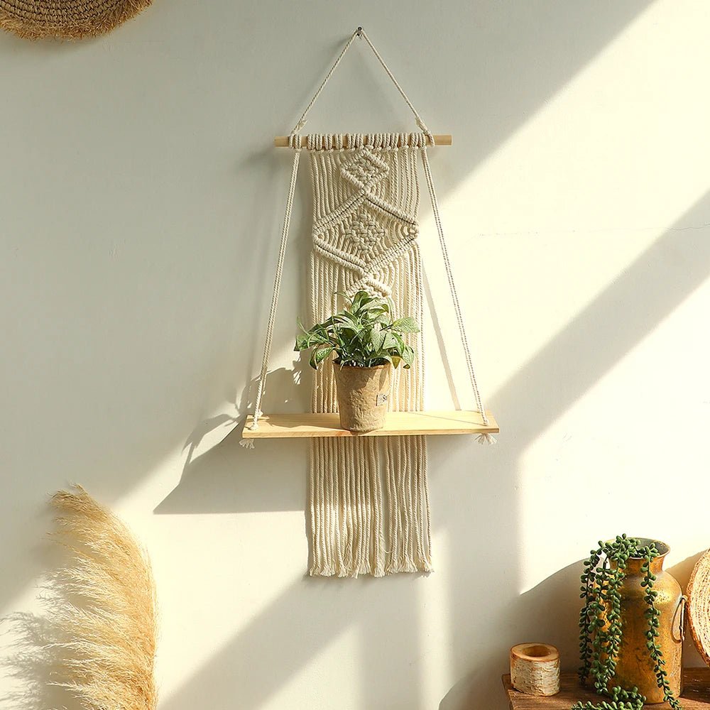 Macrame twist wall shelf