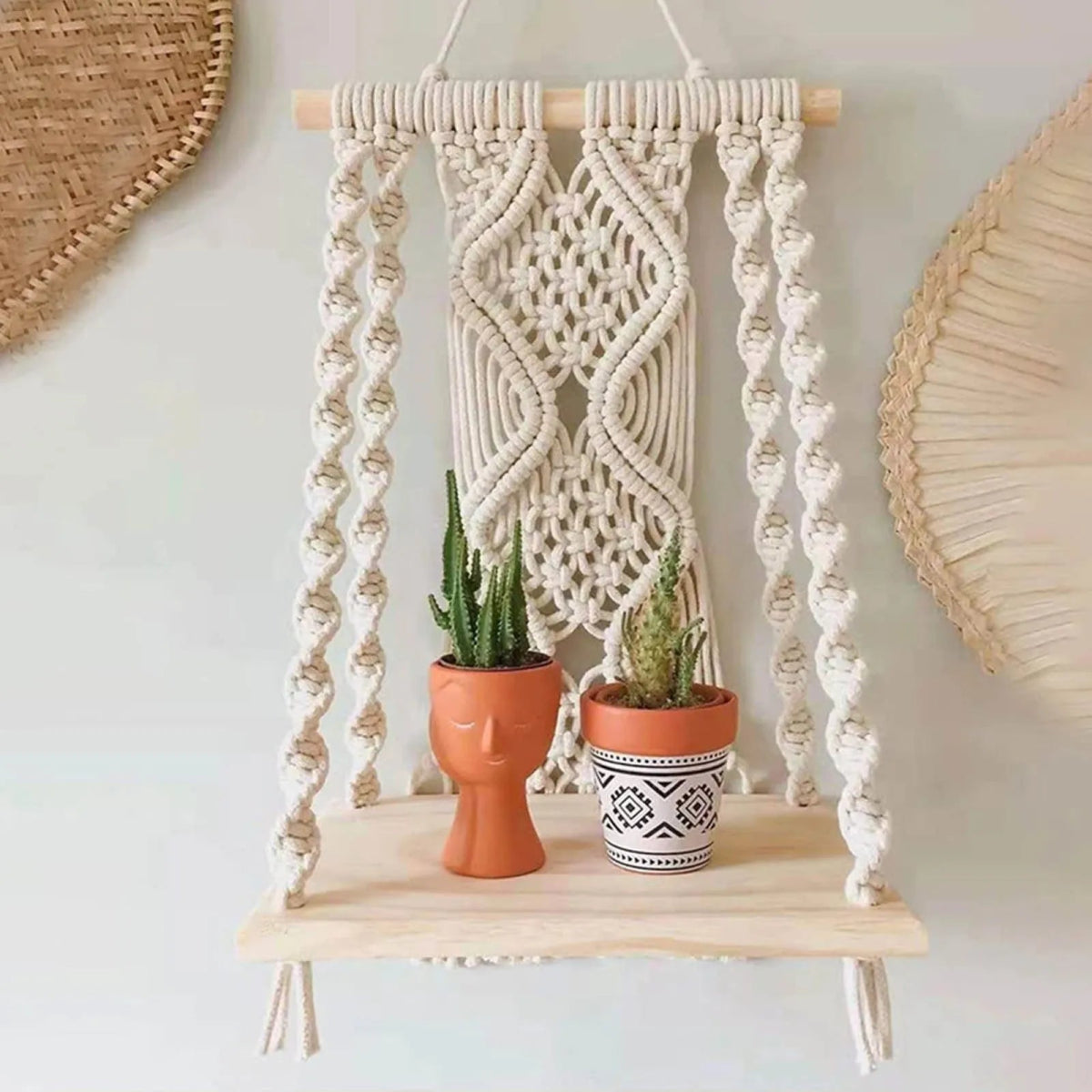 Macrame twist wall shelf