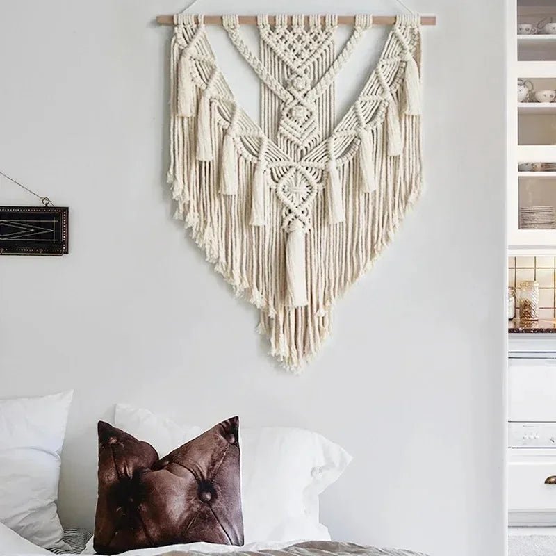 Macrame wall hanging bohemian pompoms