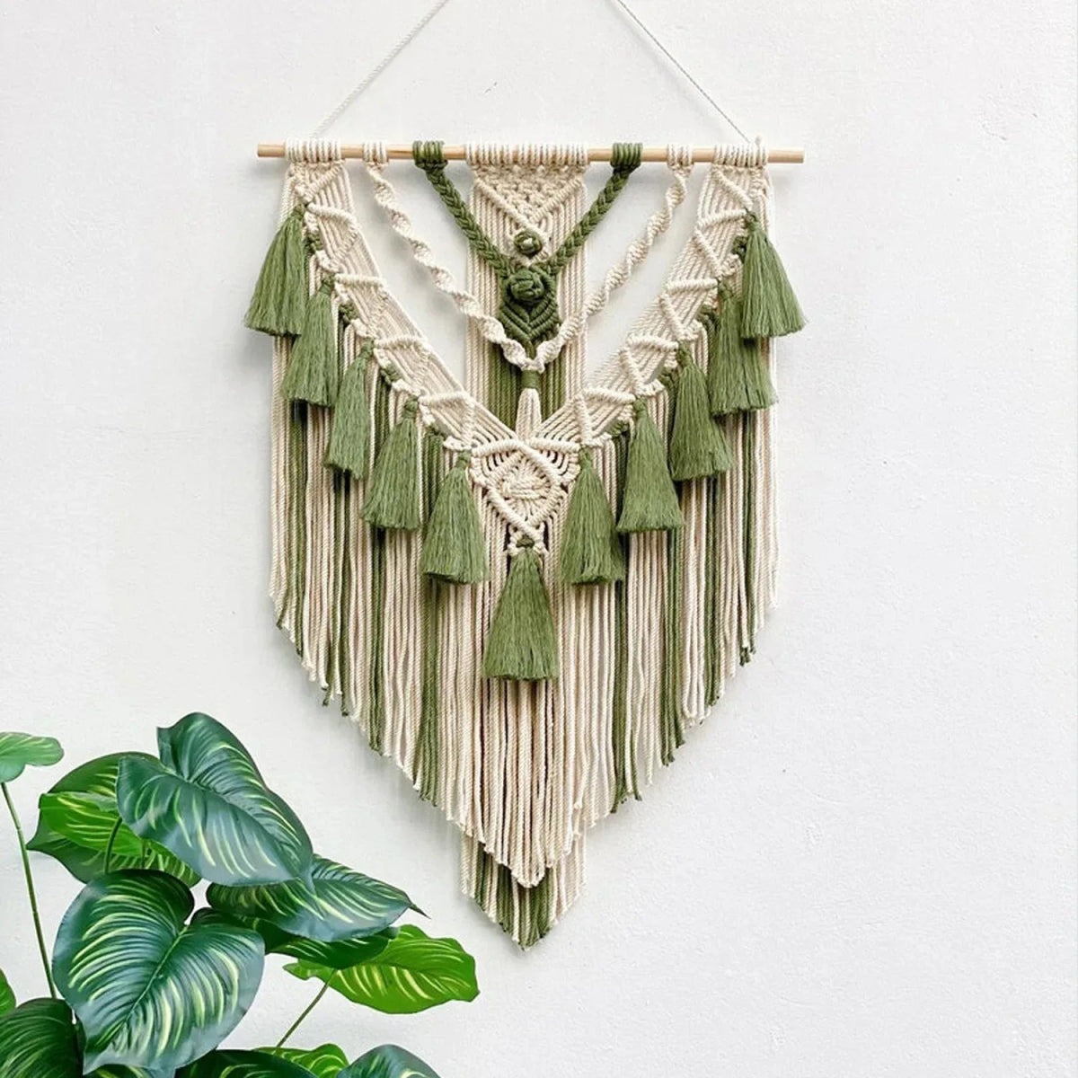 Macrame wall hanging bohemian pompoms