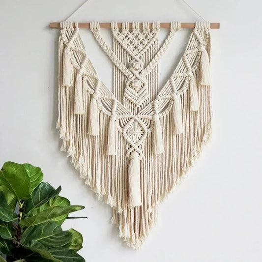 Macrame wall hanging bohemian pompoms