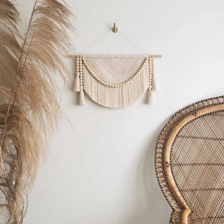 Macrame wall hanging with beads