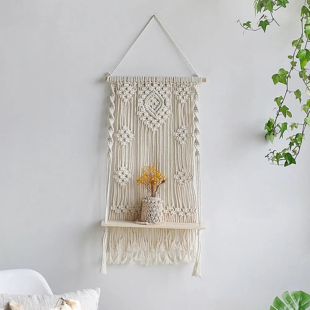 Macrame wall shelf