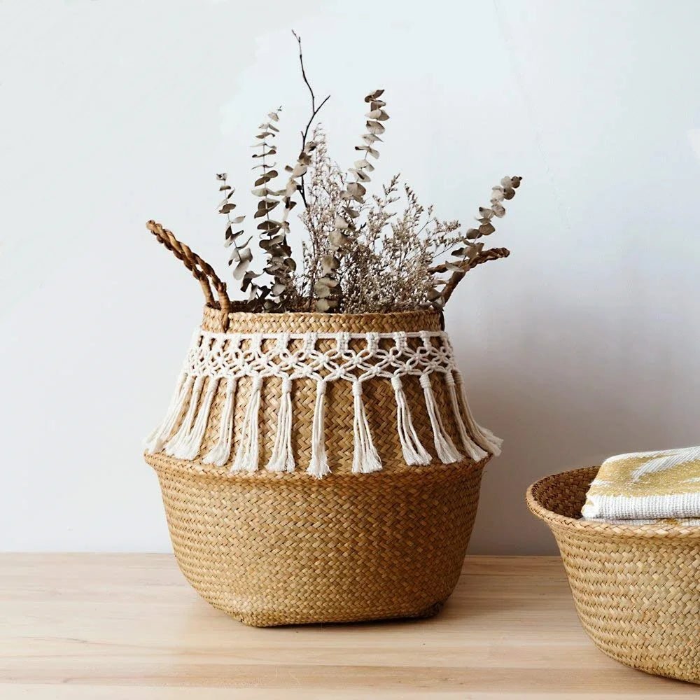 Macrame wicker basket