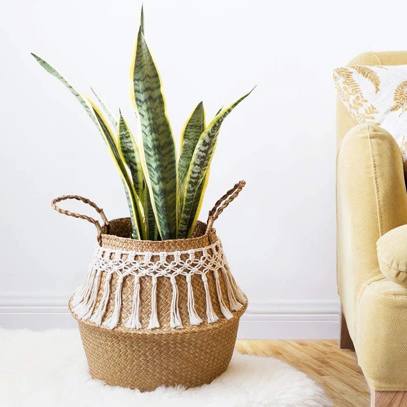 Macrame wicker basket