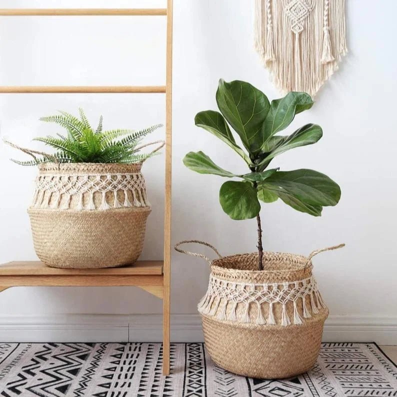 Macrame wicker basket