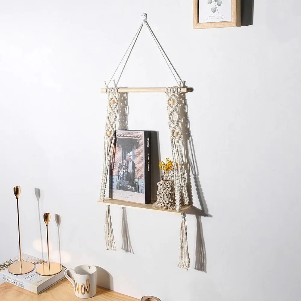 Macrame wooden shelf