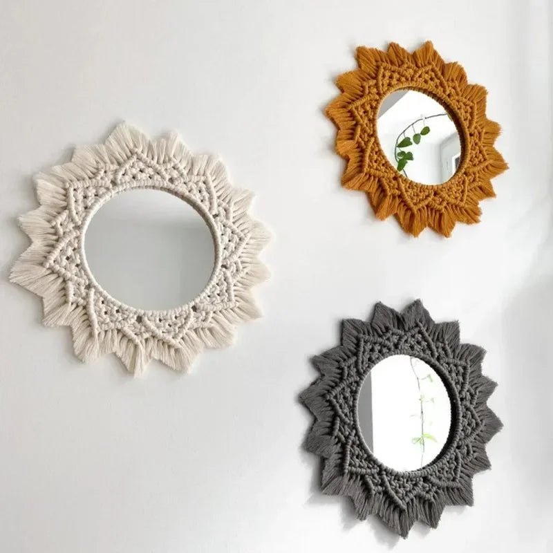 Orange macrame mirror