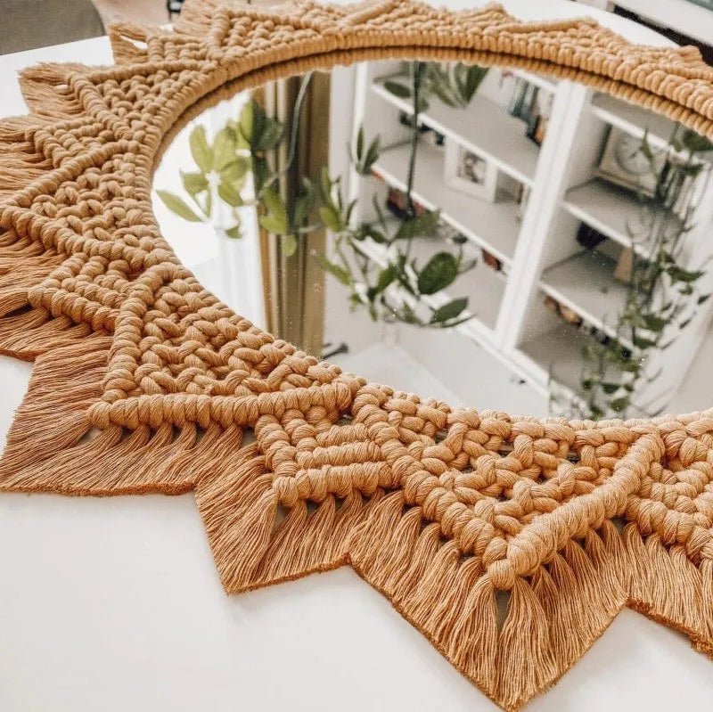 Orange macrame mirror