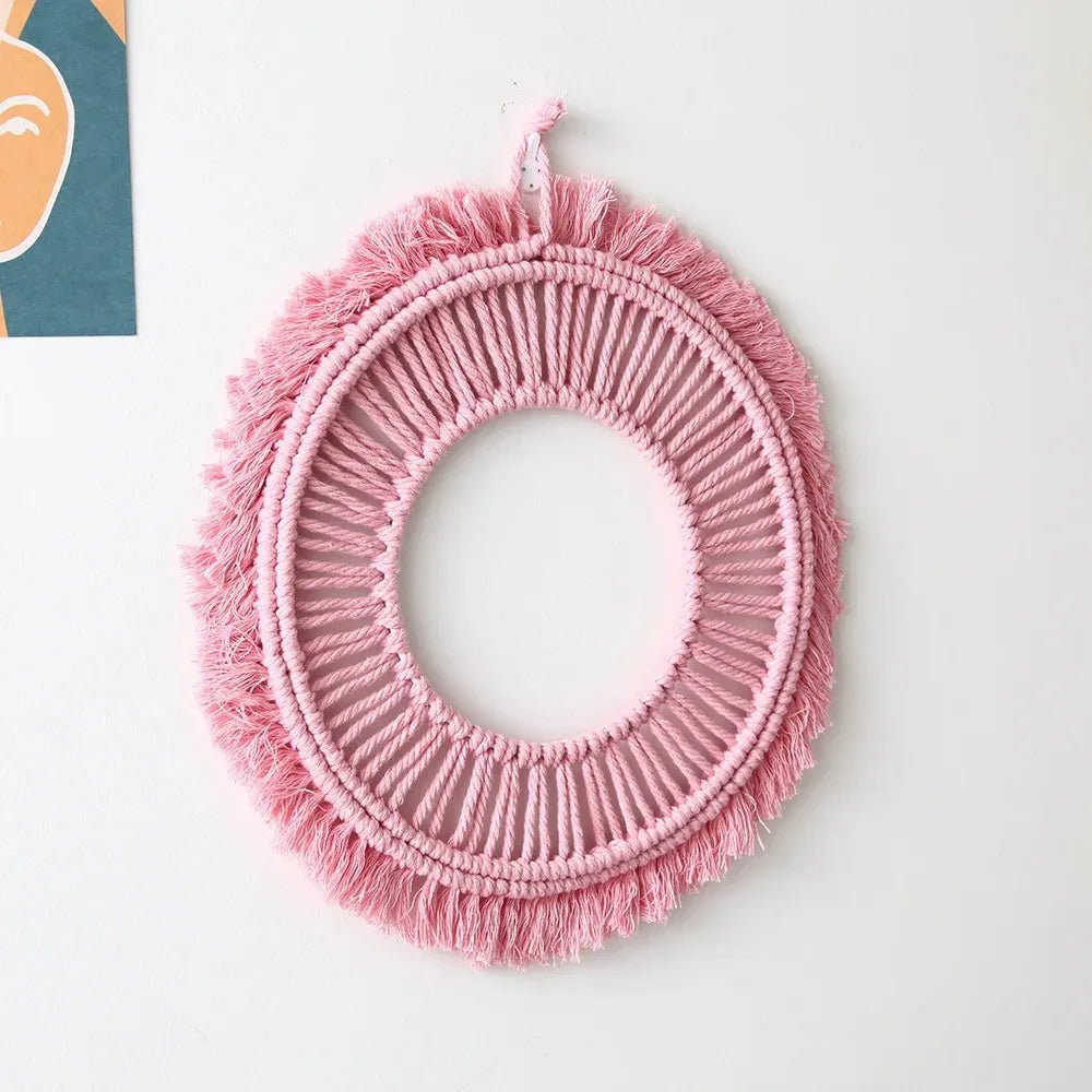 Pink macrame mirror