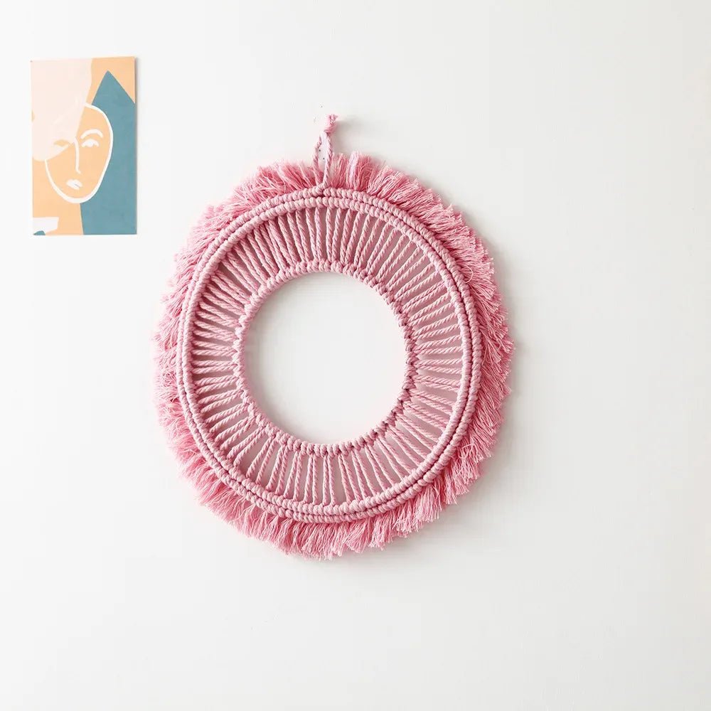 Pink macrame mirror