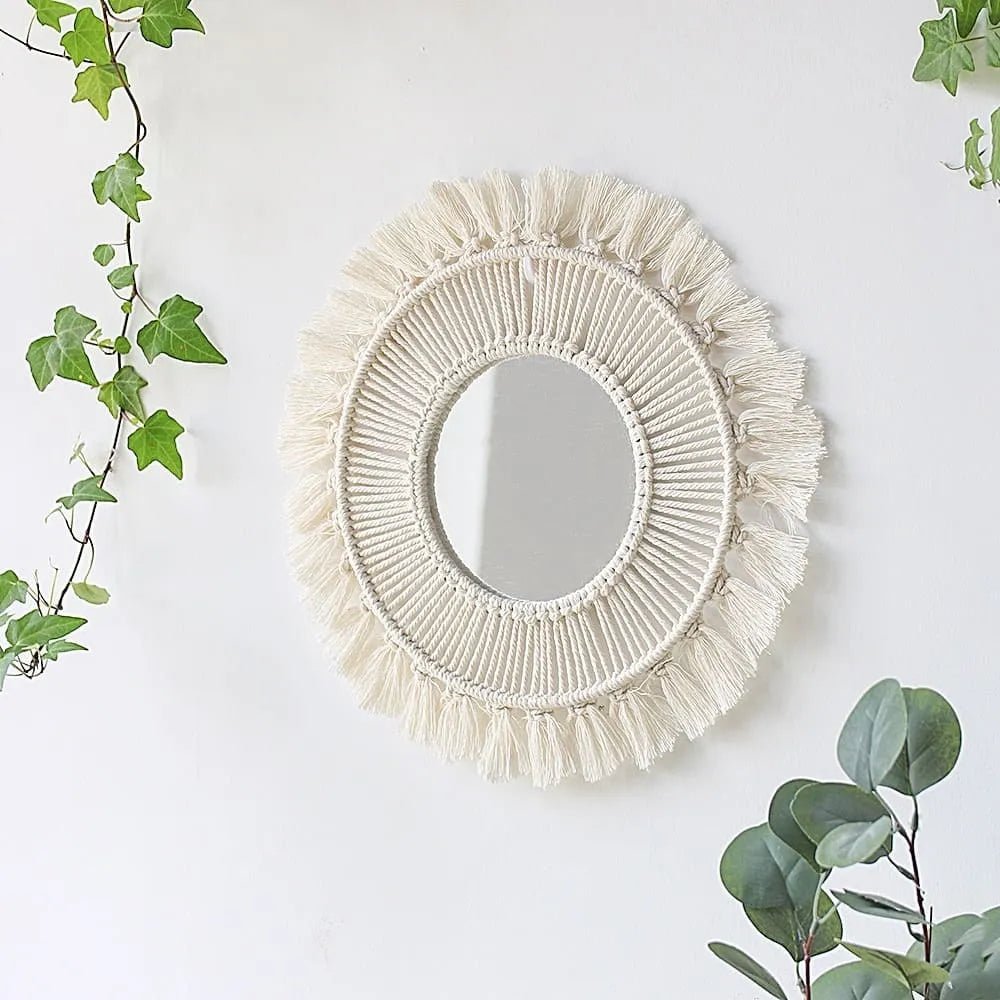 Round macrame mirror