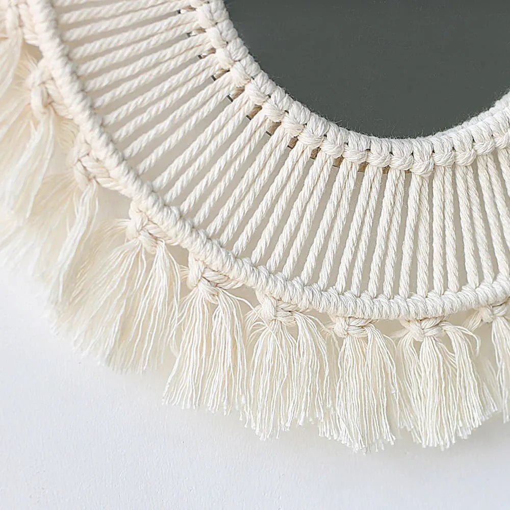 Round macrame mirror