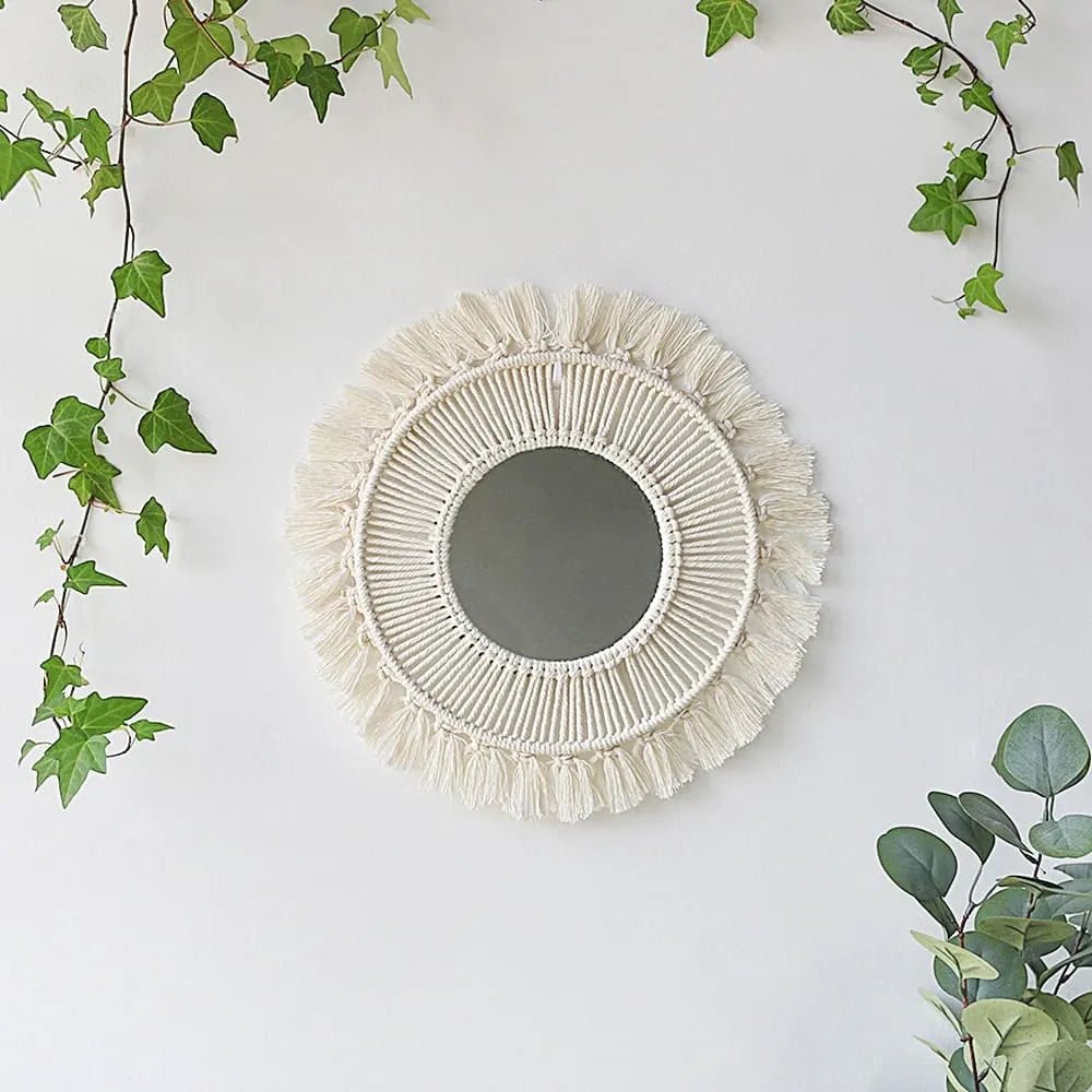 Round macrame mirror