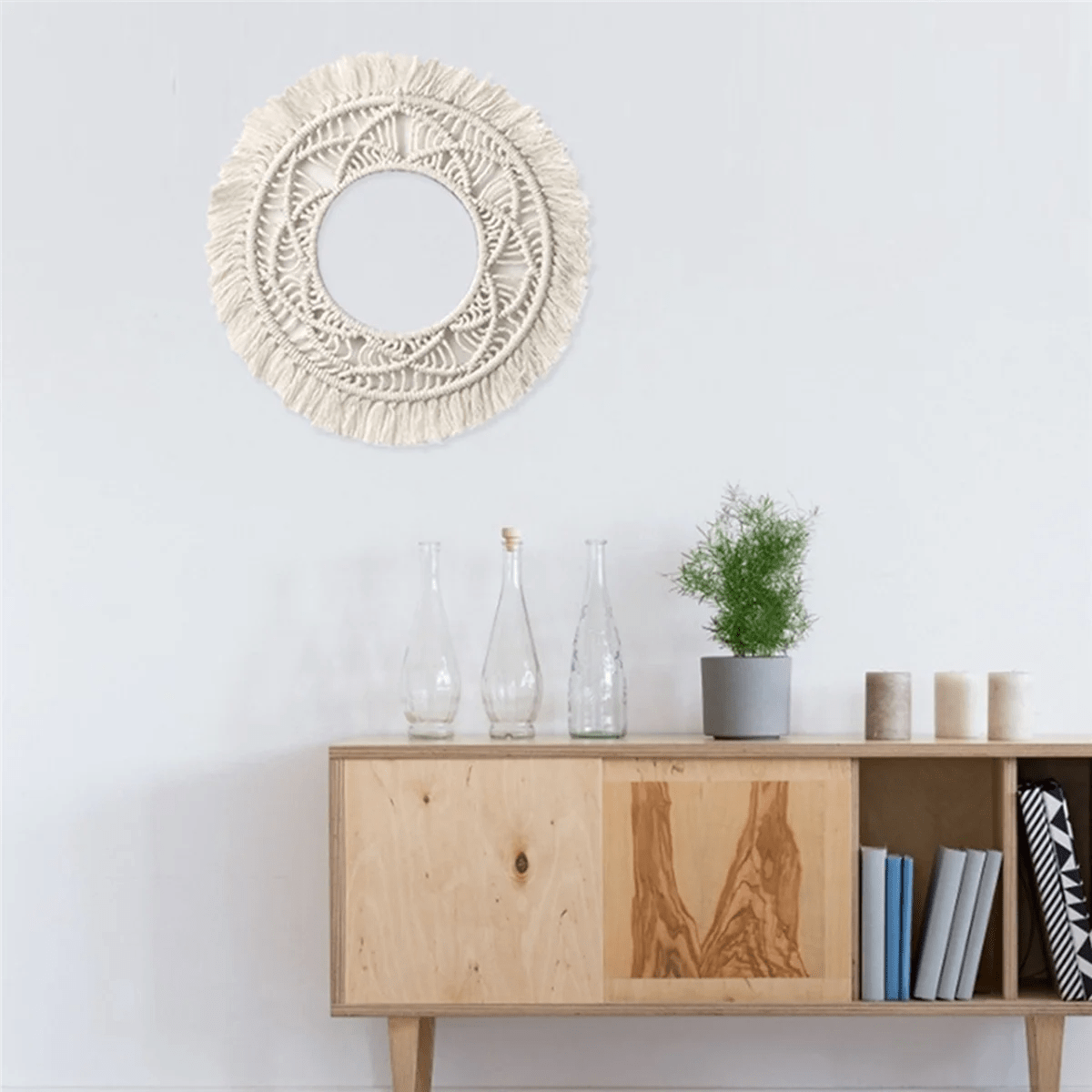 Round macrame wall mirror