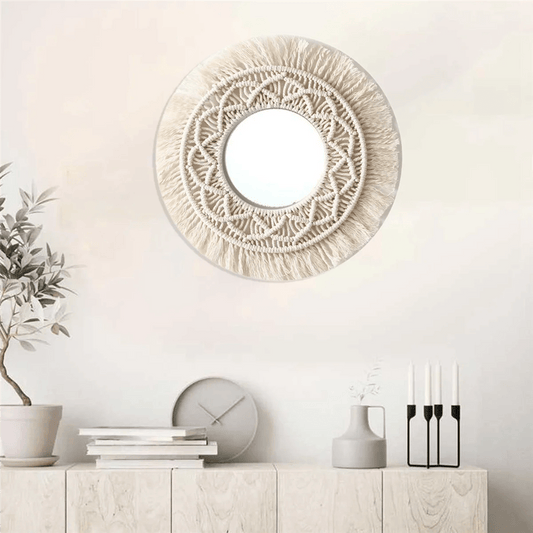 Round macrame wall mirror