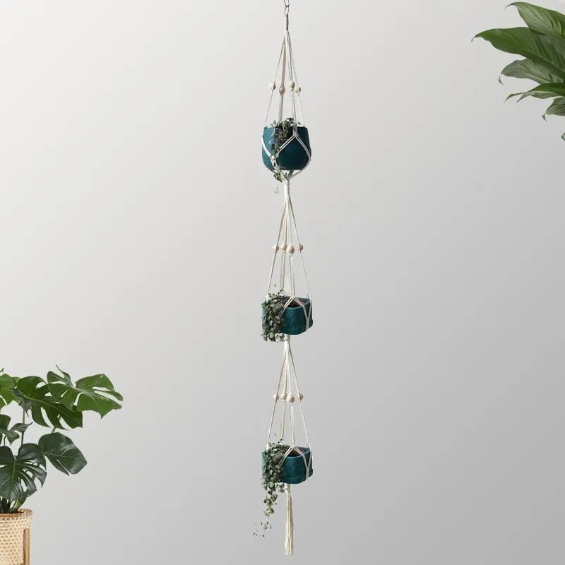 Triple macrame plant hanger