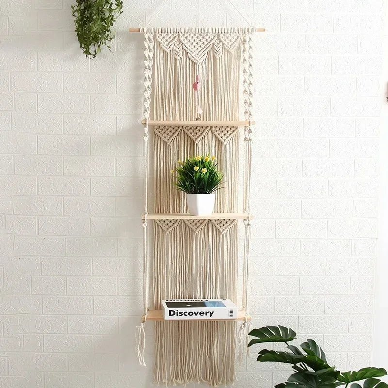 Triple macrame wall shelf