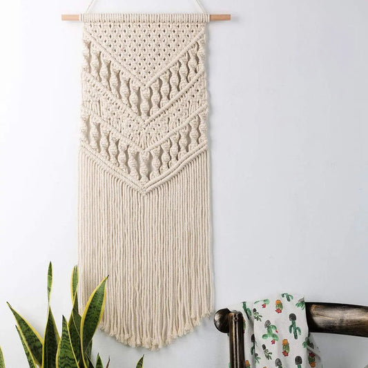 White bohemian macrame wall hanging