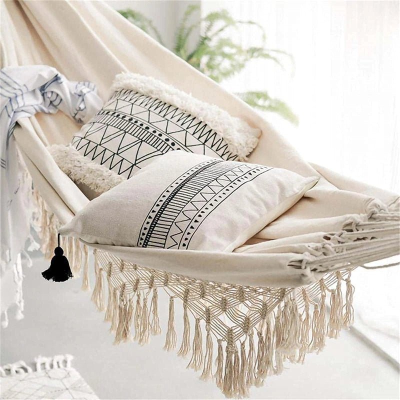 White macrame hammock