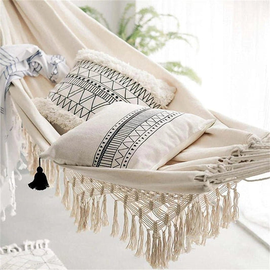 White macrame hammock